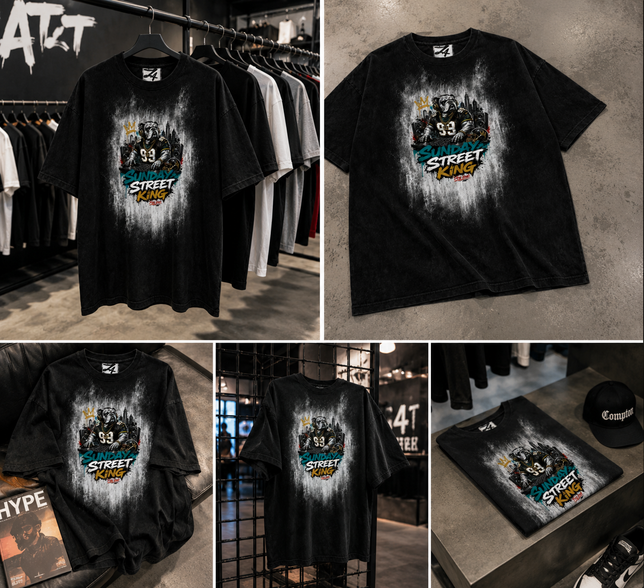 Sunday Street King Black Graphic T-Shirt | Hand-Painted Streetwear Tee