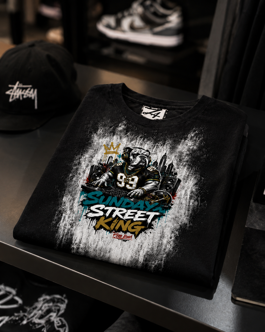 Sunday Street King Black Graphic T-Shirt | Hand-Painted Streetwear Tee