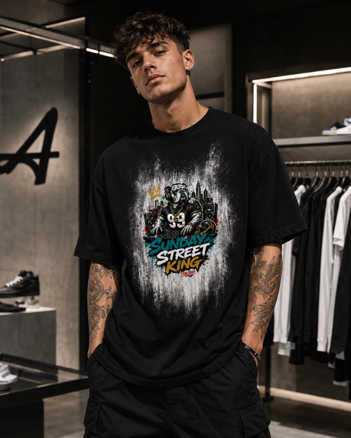 Sunday Street King Black Graphic T-Shirt | Hand-Painted Streetwear Tee