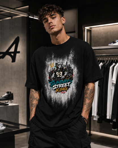 Sunday Street King Black Graphic T-Shirt | Hand-Painted Streetwear Tee