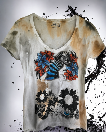 Women’s Zebra Floral Graphic V-Neck T-Shirt *