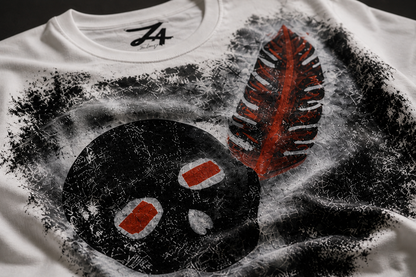 Hand-Painted Skull & Red Feather Graphic T-Shirt | White Streetwear Tee