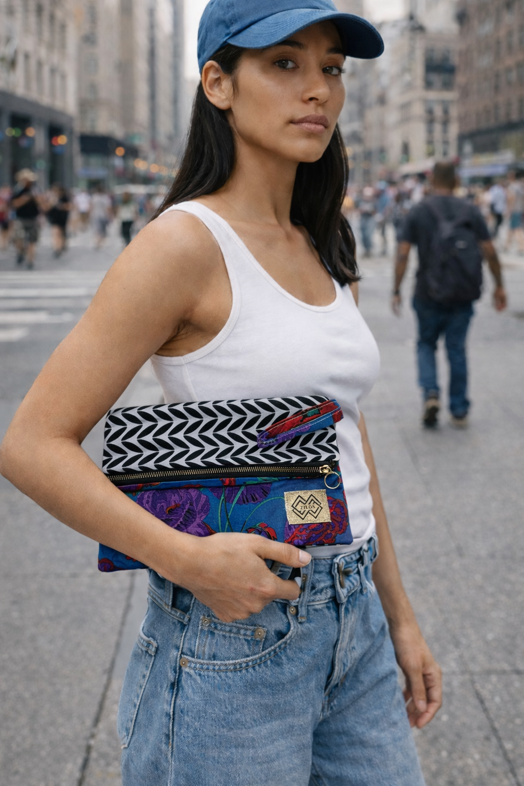 Dual-Sided Cotton Clutch - Geometric & Tropical Print