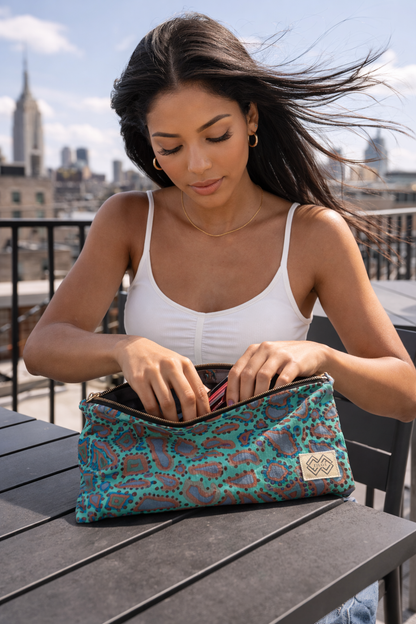 Dual-Sided Cotton Clutch Bag – Purple & Blue Bohemian Print *