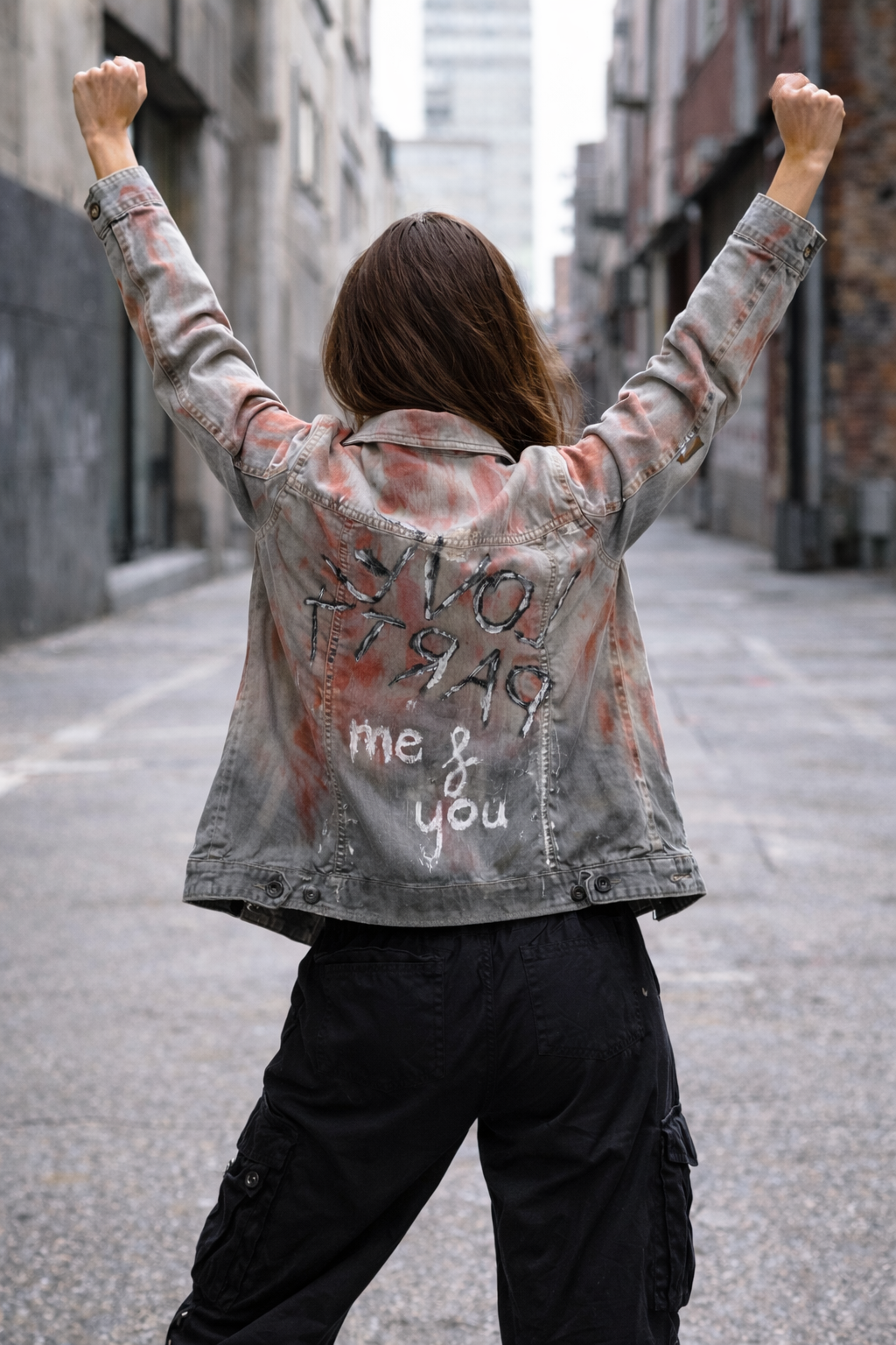 Gray Denim Jacket – Hand-Painted Love Party Me & You Design *