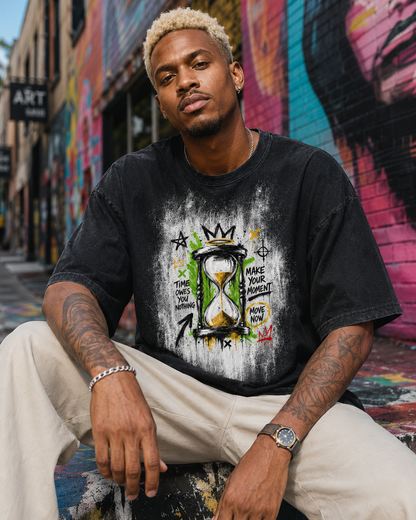 Black Hourglass Graphic T-Shirt, Oversized Streetwear Tee, Time Owes You Nothing Shirt, Urban Unisex Graphic Top