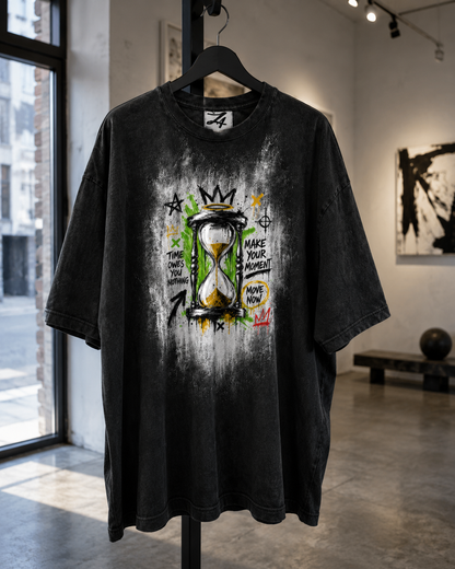 Black Hourglass Graphic T-Shirt, Oversized Streetwear Tee, Time Owes You Nothing Shirt, Urban Unisex Graphic Top