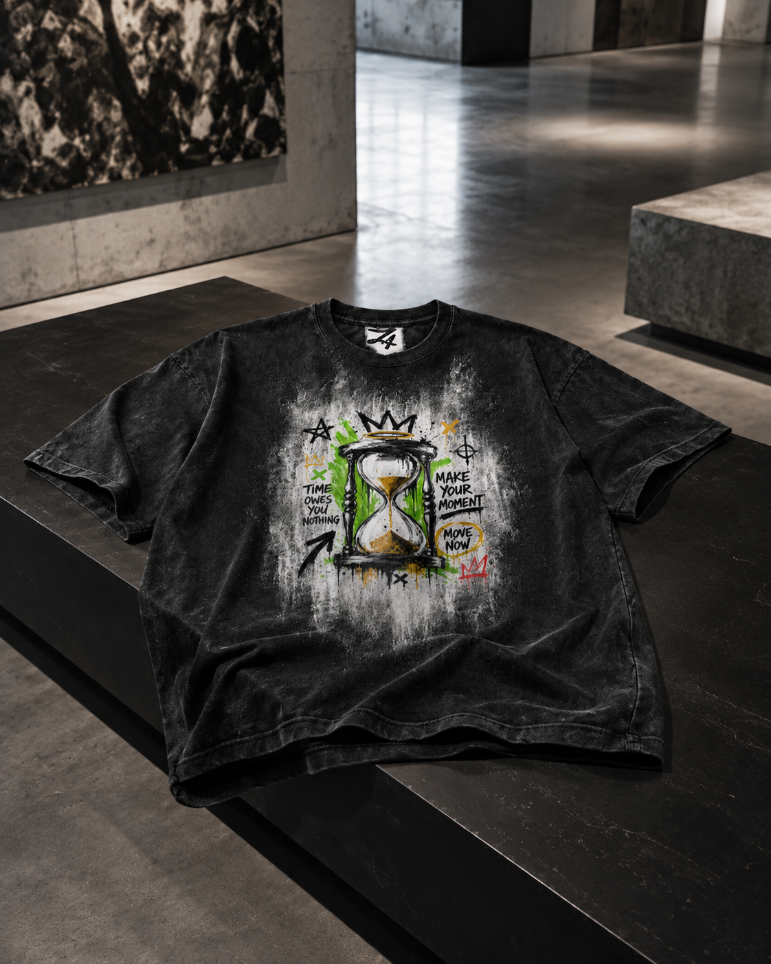 Black Hourglass Graphic T-Shirt, Oversized Streetwear Tee, Time Owes You Nothing Shirt, Urban Unisex Graphic Top