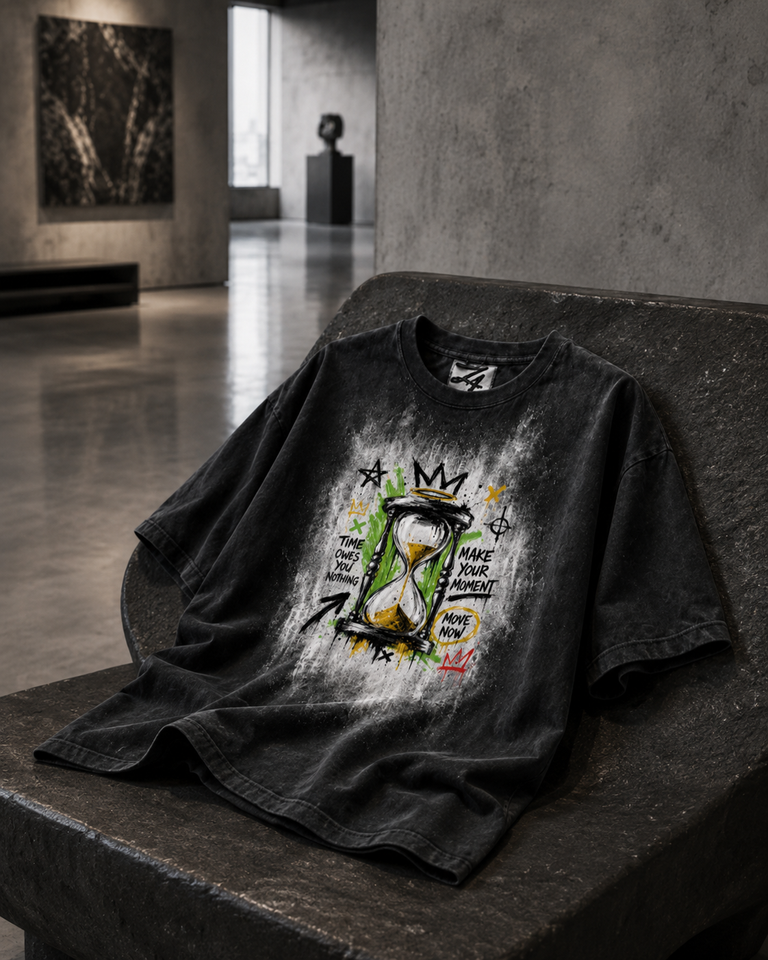 Black Hourglass Graphic T-Shirt, Oversized Streetwear Tee, Time Owes You Nothing Shirt, Urban Unisex Graphic Top