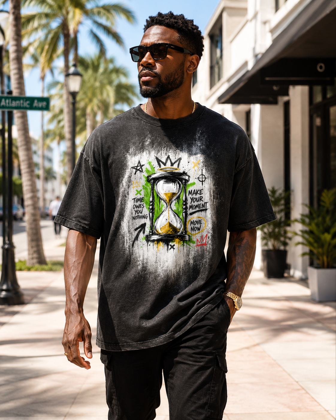 Black Hourglass Graphic T-Shirt, Oversized Streetwear Tee, Time Owes You Nothing Shirt, Urban Unisex Graphic Top