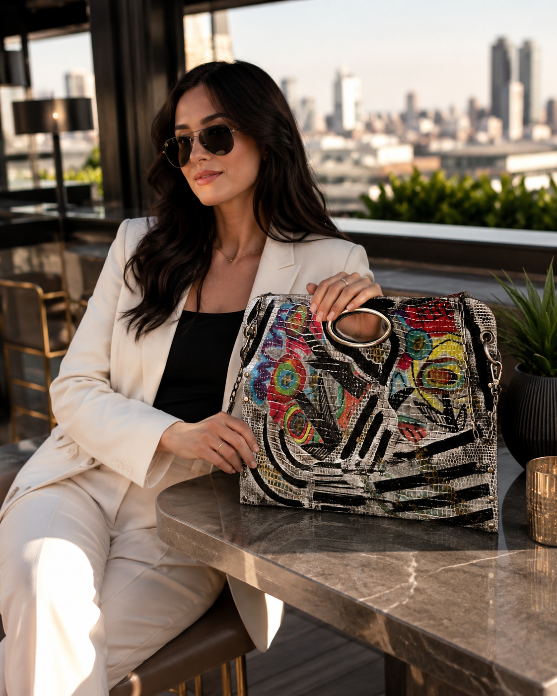 Hand-Painted Two-Sided Leather Handbag