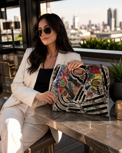 Hand-Painted Two-Sided Leather Handbag