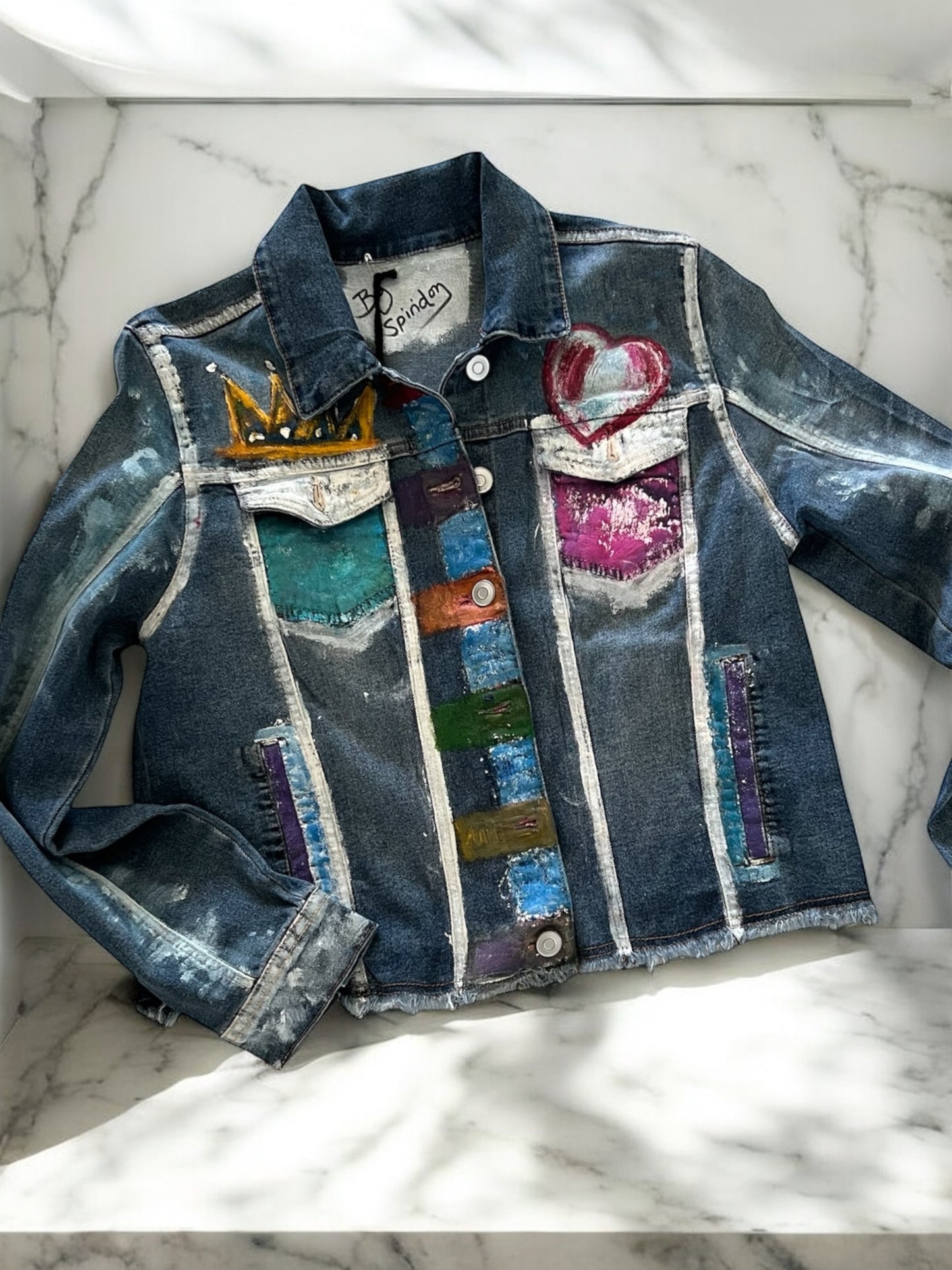 Artisan Hand-Painted Cropped Jean Jacket.