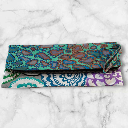 Dual-Sided Cotton Clutch Bag – Purple & Blue Bohemian Print *