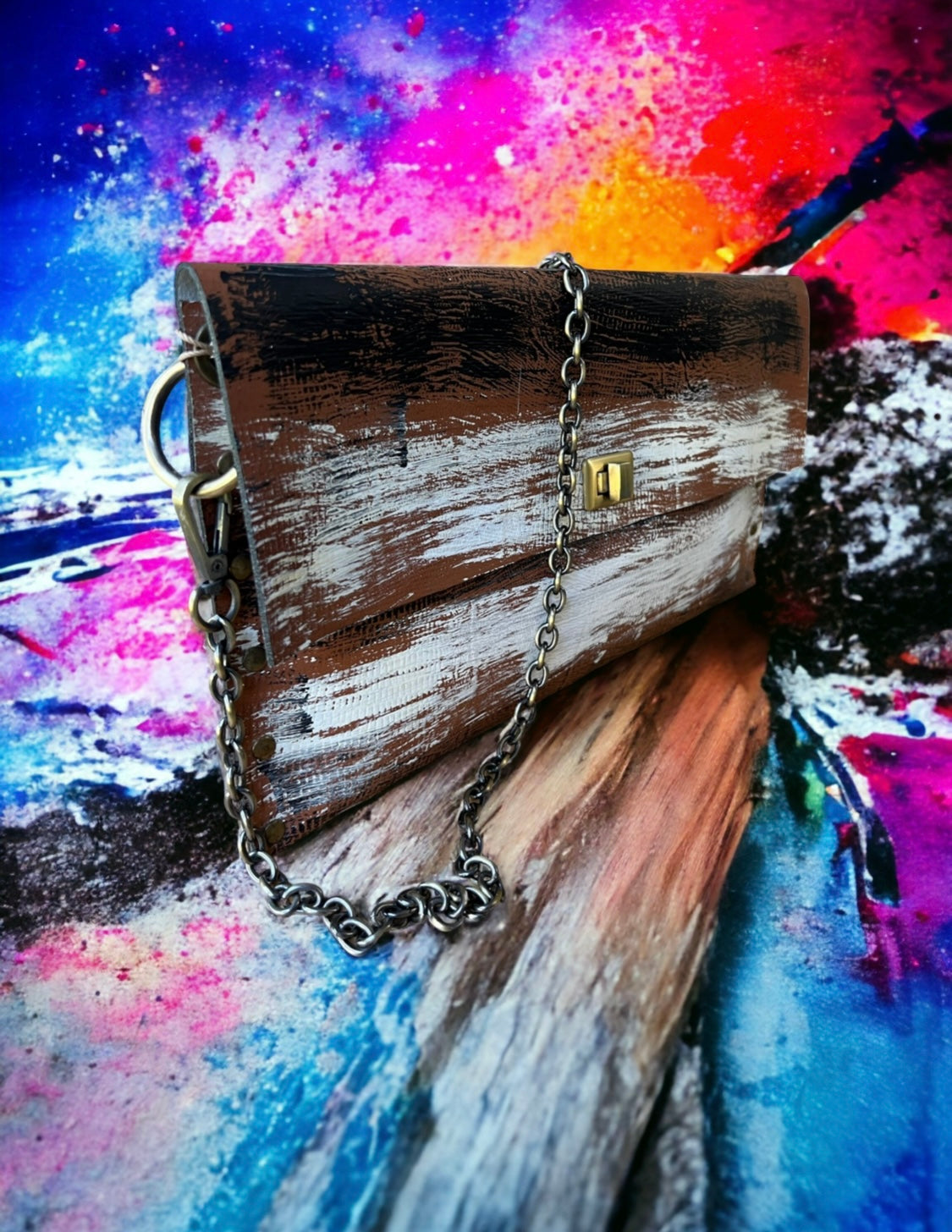 Hand-Painted Leather Clutch