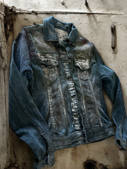 Modern Grunge Hand-Painted Denim Jacket – Streetwear Style **