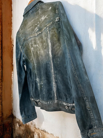 Modern Grunge Hand-Painted Denim Jacket – Streetwear Style **