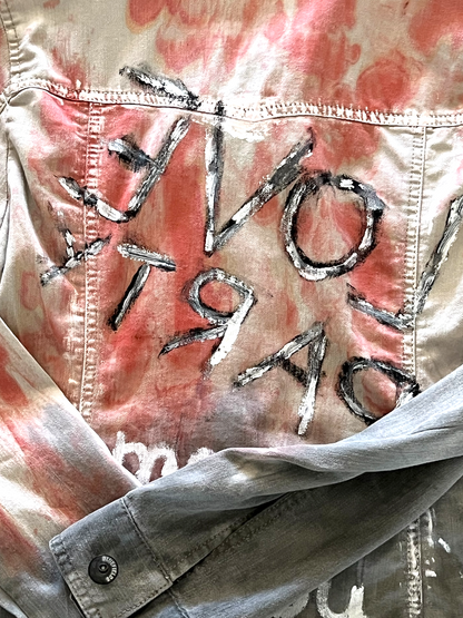 Gray Denim Jacket – Hand-Painted Love Party Me & You Design *