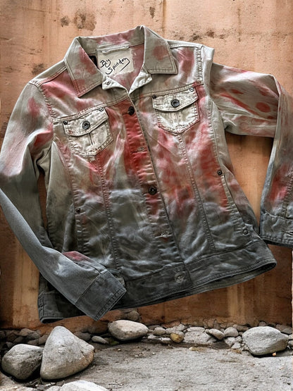 Gray Denim Jacket – Hand-Painted Love Party Me & You Design *