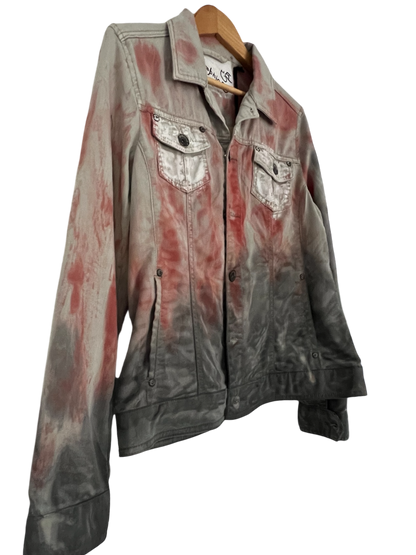 Gray Denim Jacket – Hand-Painted Love Party Me & You Design *