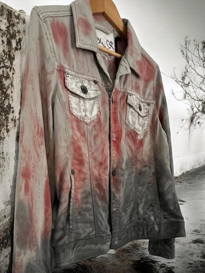 Gray Denim Jacket – Hand-Painted Love Party Me & You Design *