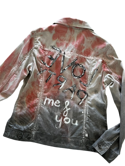 Gray Denim Jacket – Hand-Painted Love Party Me & You Design *