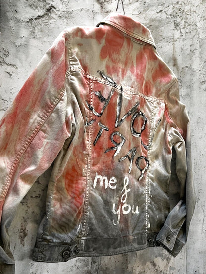 Gray Denim Jacket – Hand-Painted Love Party Me & You Design *