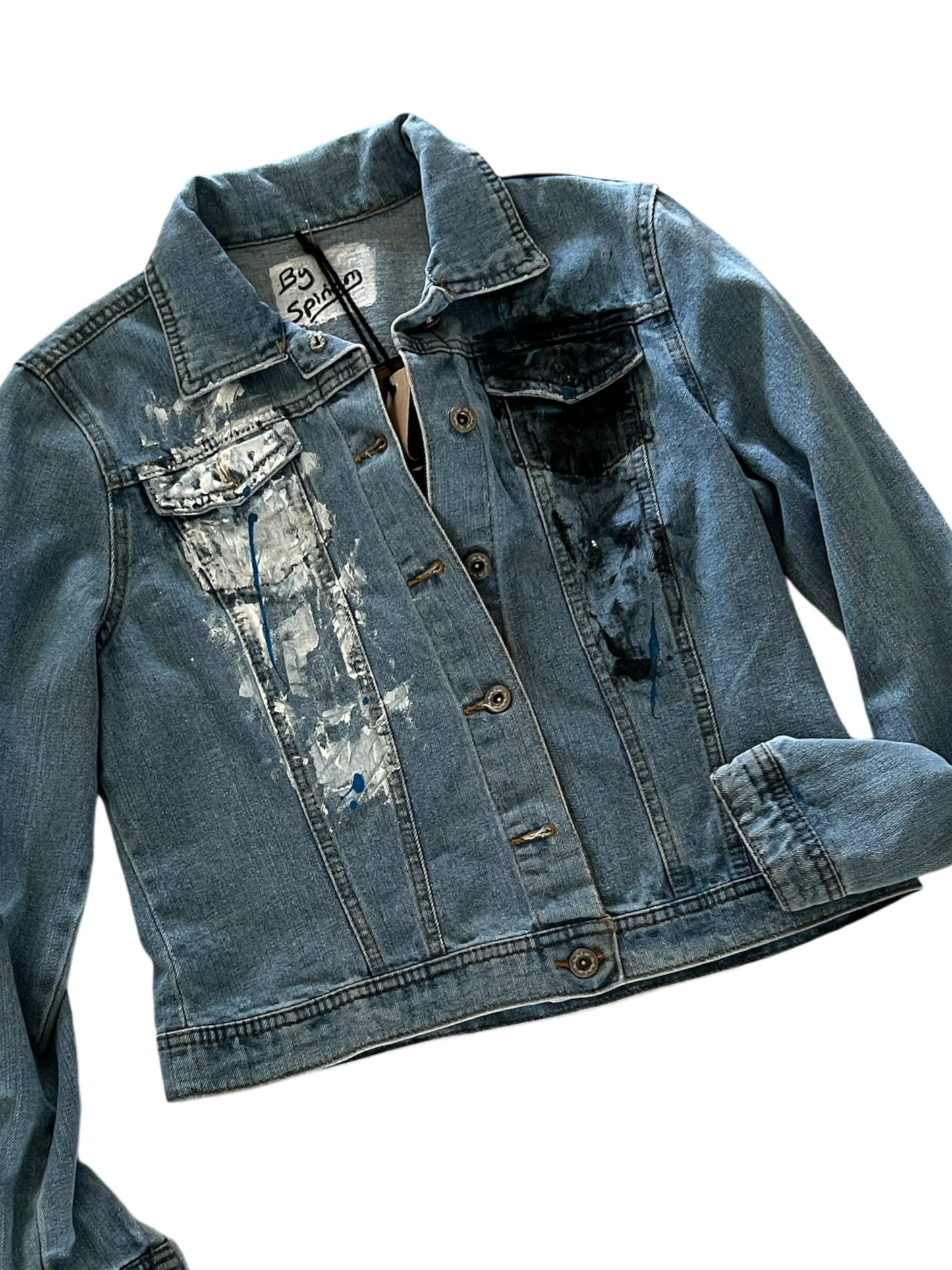 Modern Streetwear Short Denim Jacket - Hand-Painted Art