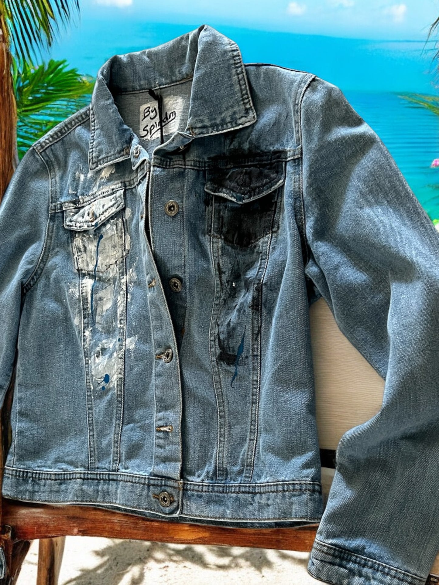 Modern Streetwear Short Denim Jacket - Hand-Painted Art