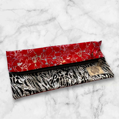 Dual-Sided Cotton Clutch – Zebra & Floral Fusion