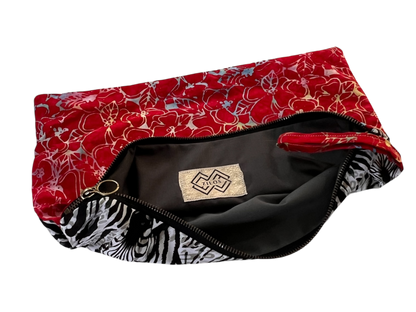 Dual-Sided Cotton Clutch – Zebra & Floral Fusion