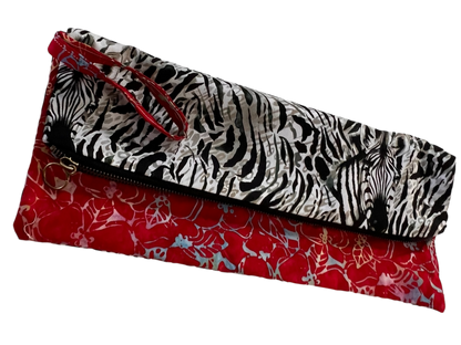 Dual-Sided Cotton Clutch – Zebra & Floral Fusion