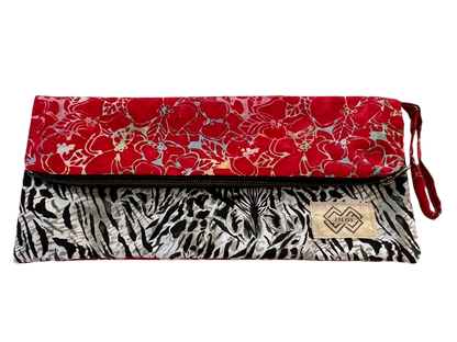 Dual-Sided Cotton Clutch – Zebra & Floral Fusion