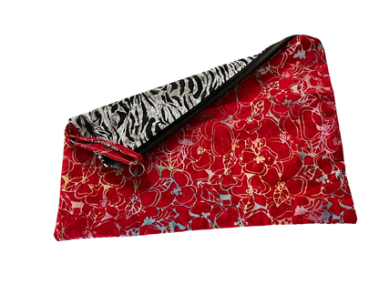 Dual-Sided Cotton Clutch – Zebra & Floral Fusion
