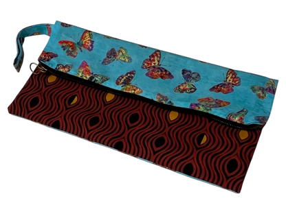 Dual-Sided Cotton Clutch – Butterfly & Geometric Print