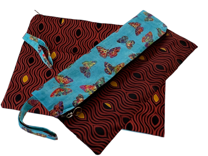 Dual-Sided Cotton Clutch – Butterfly & Geometric Print
