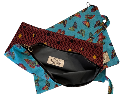 Dual-Sided Cotton Clutch – Butterfly & Geometric Print