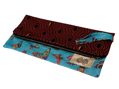 Dual-Sided Cotton Clutch – Butterfly & Geometric Print
