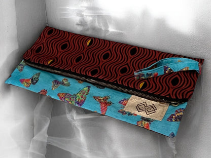 Dual-Sided Cotton Clutch – Butterfly & Geometric Print