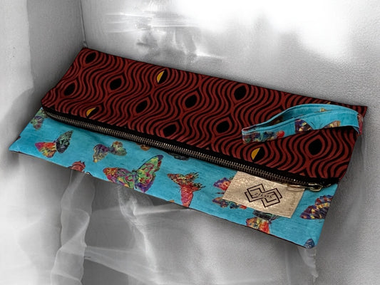 Dual-Sided Cotton Clutch – Butterfly & Geometric Print