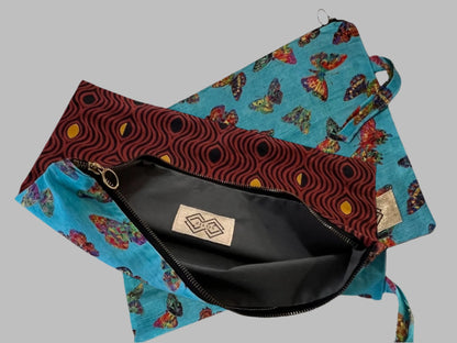 Dual-Sided Cotton Clutch – Butterfly & Geometric Print