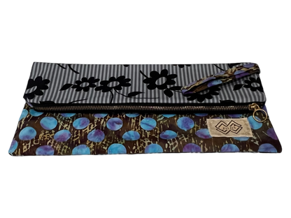 Dual Sided Cotton Clutch Bag - Blue & Gold Floral | Zilos