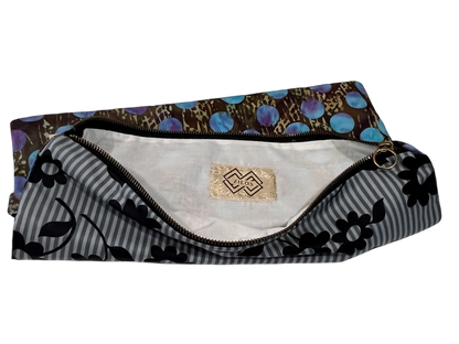 Dual Sided Cotton Clutch Bag - Blue & Gold Floral | Zilos