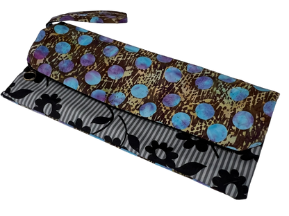 Dual Sided Cotton Clutch Bag - Blue & Gold Floral | Zilos