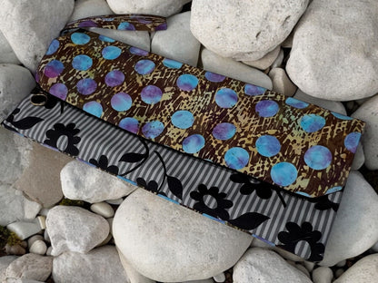 Dual Sided Cotton Clutch Bag - Blue & Gold Floral | Zilos