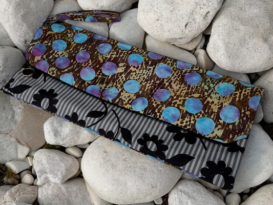 Dual Sided Cotton Clutch Bag - Blue & Gold Floral | Zilos