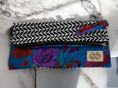 Dual-Sided Cotton Clutch - Geometric & Tropical Print