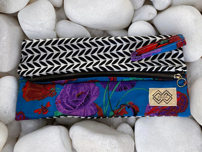 Dual-Sided Cotton Clutch - Geometric & Tropical Print
