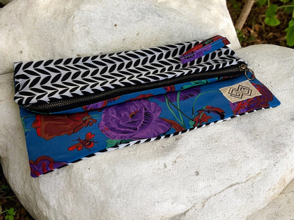 Dual-Sided Cotton Clutch - Geometric & Tropical Print