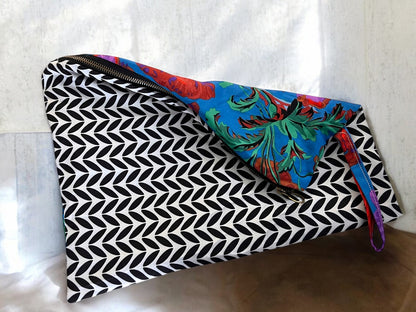 Dual-Sided Cotton Clutch - Geometric & Tropical Print